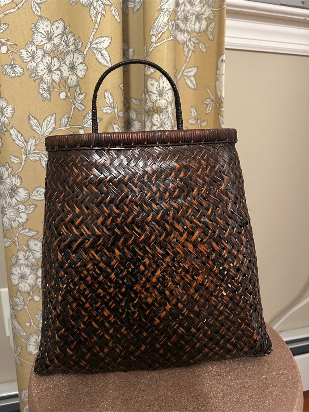 Handwoven Pier 1 Dark Brown Hanging Basket.